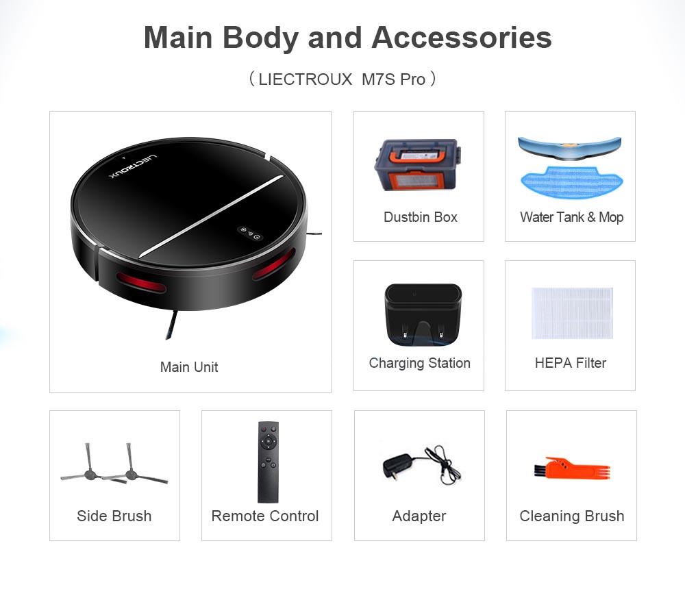 Refurbished Liectroux M7S Pro Robot Vacuum Cleaner Sweeping Vacuuming Mopping Integrated  2D Map Navigation, 4400mAh Battery, Run 110mins - Black