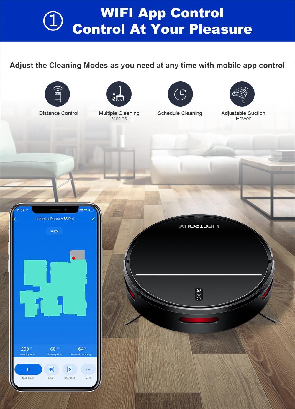 Refurbished Liectroux M7S Pro Robot Vacuum Cleaner Sweeping Vacuuming Mopping Integrated  2D Map Navigation, 4400mAh Battery, Run 110mins - Black