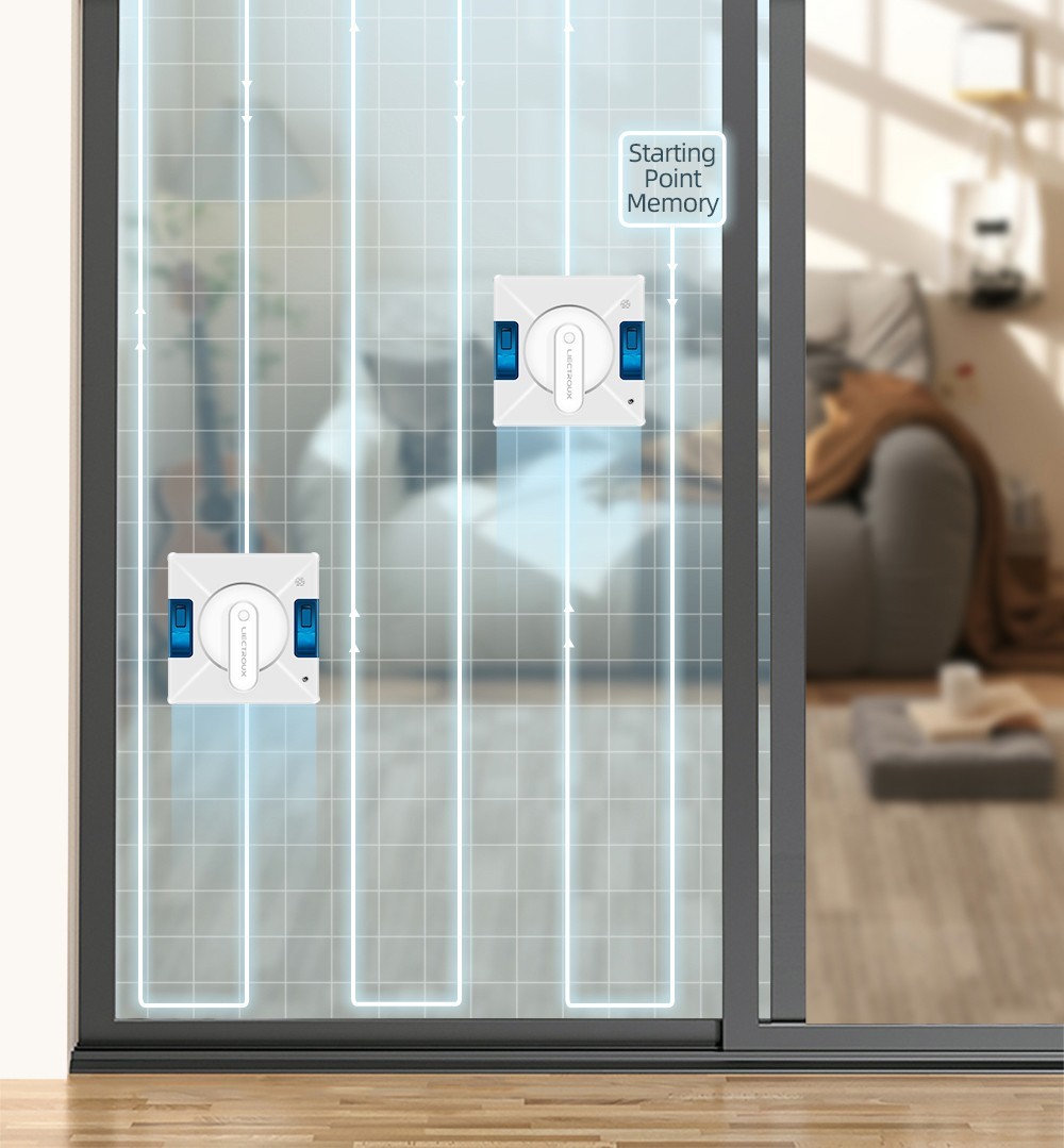 Refurbished Liectroux YW509 Robot Window Vacuum Cleaner, Double Water Spray, 3000Pa Suction Power, Laser Sensor Anti-fall, 3 Cleaning Modes, Intelligent Path Planning, Low Noise, Remote Control - White