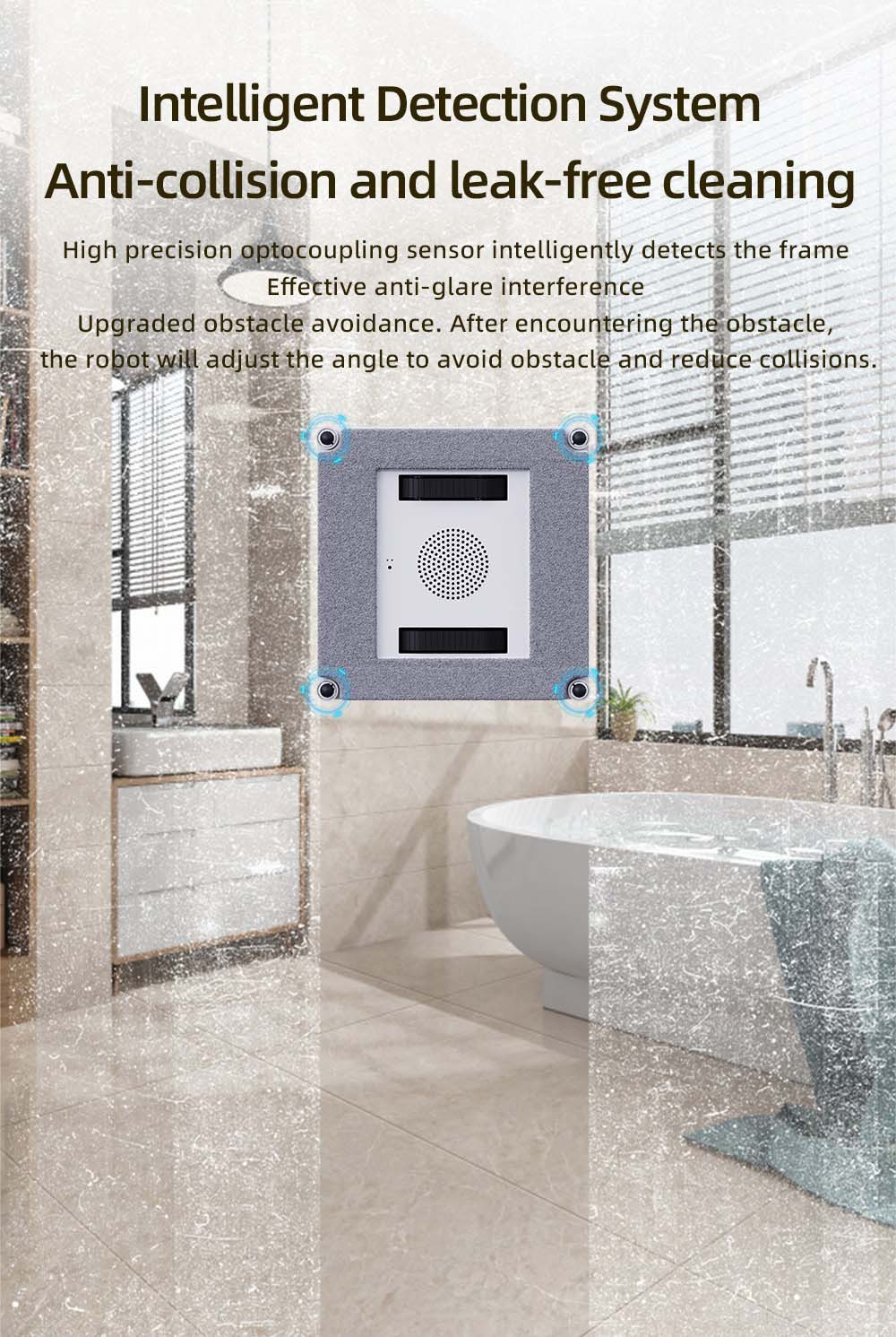 Refurbished Liectroux YW509 Robot Window Vacuum Cleaner, Double Water Spray, 3000Pa Suction Power, Laser Sensor Anti-fall, 3 Cleaning Modes, Intelligent Path Planning, Low Noise, Remote Control - White