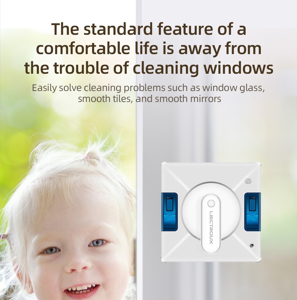 Refurbished Liectroux YW509 Robot Window Vacuum Cleaner, Double Water Spray, 3000Pa Suction Power, Laser Sensor Anti-fall, 3 Cleaning Modes, Intelligent Path Planning, Low Noise, Remote Control - White