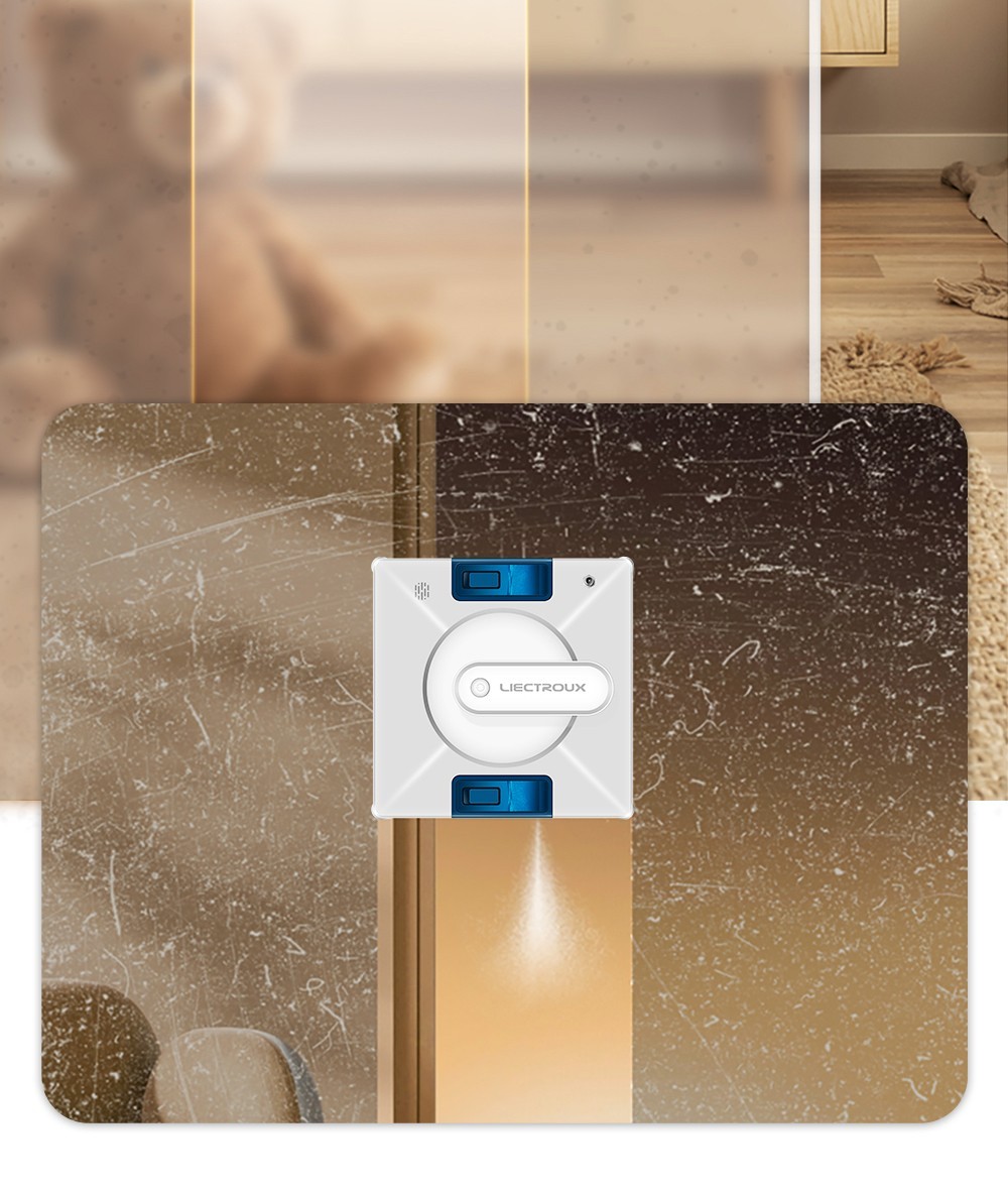 Refurbished Liectroux YW509 Robot Window Vacuum Cleaner, Double Water Spray, 3000Pa Suction Power, Laser Sensor Anti-fall, 3 Cleaning Modes, Intelligent Path Planning, Low Noise, Remote Control - White