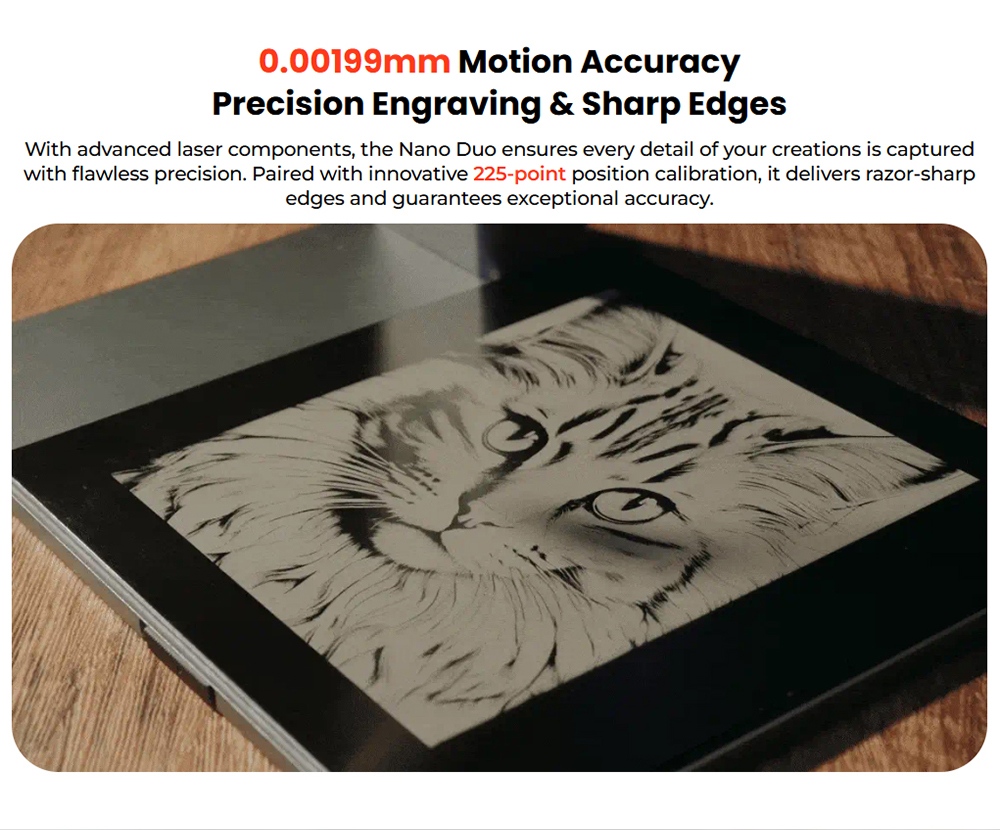 LONGER Nano Duo AI Laser Engraver, 20W Blue Diode + 2W IR Laser, 300&times;300mm Work Area, 10000mm/s Speed, 0.00199mm Precision, Dual-Axis Extension, 16MP AI Camera, Smart Vertical Cutting, 3D Embossing, Compatible with Wood/Metal/Acrylic/Leather