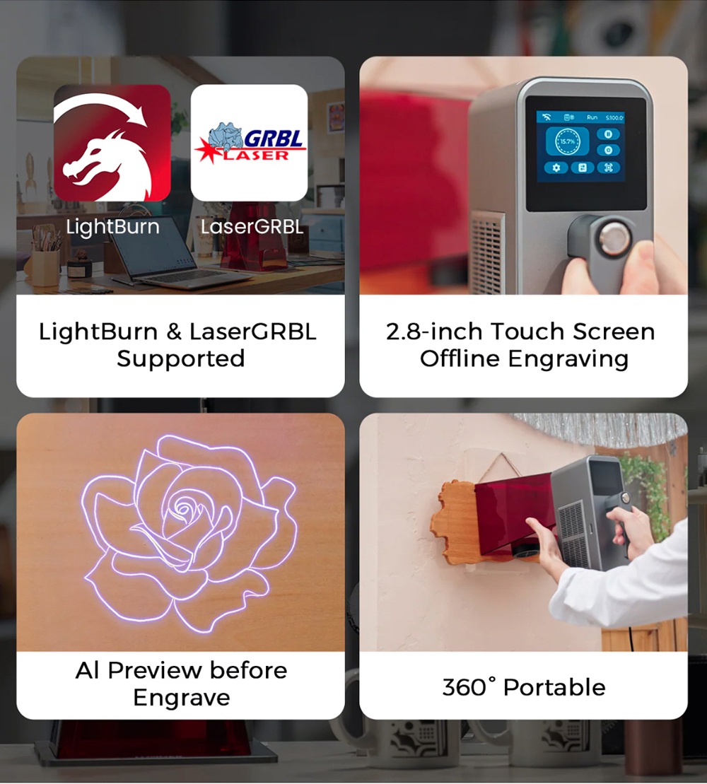 LONGER Nano Duo AI Laser Engraver, 20W Blue Diode + 2W IR Laser, 300&times;300mm Work Area, 10000mm/s Speed, 0.00199mm Precision, Dual-Axis Extension, 16MP AI Camera, Smart Vertical Cutting, 3D Embossing, Compatible with Wood/Metal/Acrylic/Leather