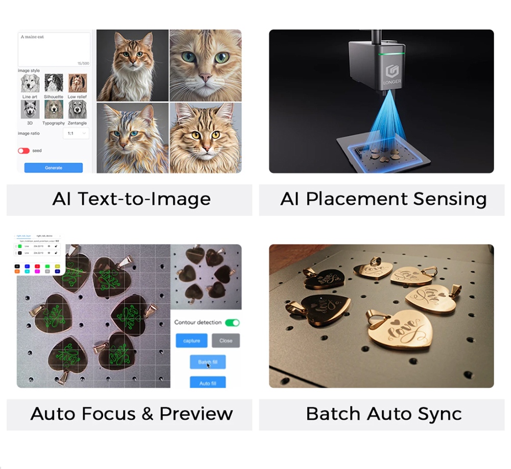 LONGER Nano Duo AI Laser Engraver, 20W Blue Diode + 2W IR Laser, 300&times;300mm Work Area, 10000mm/s Speed, 0.00199mm Precision, Dual-Axis Extension, 16MP AI Camera, Smart Vertical Cutting, 3D Embossing, Compatible with Wood/Metal/Acrylic/Leather