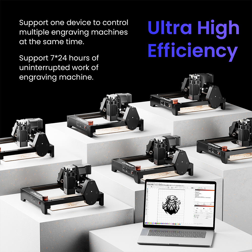 LONGER Ray5 Mini 5,5W Lasergravierer, 0,08&times;0,08mm Laserpunkt, 12000mm/min Geschwindigkeit, 130&times;130mm Arbeitsbereich, 8mm Schnitttiefe, WLAN-/USB-/App-Steuerung, kompatibel mit Holz/Acryl/Leder/Metall/Keramik