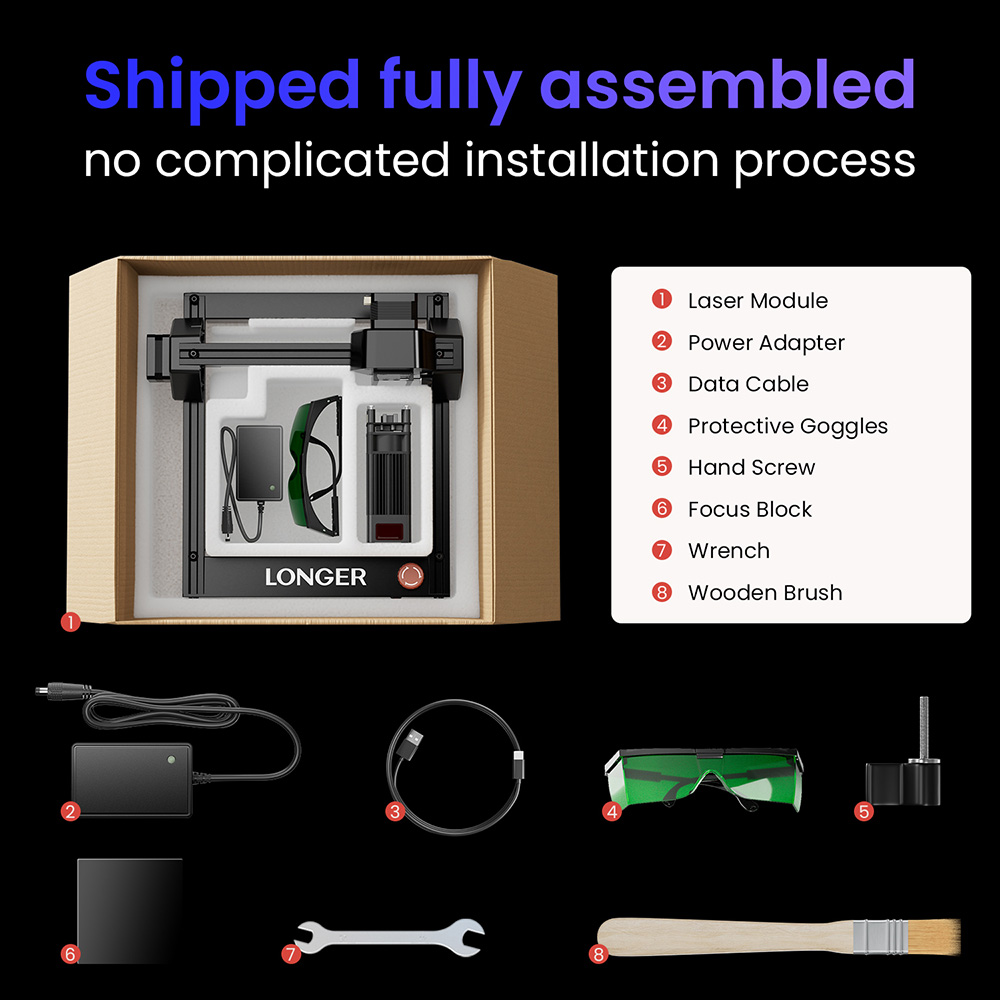 LONGER Ray5 Mini 5.5W Laser Engraver, 0.08×0.08mm Laser Spot, 12000mm/min Speed, 130×130mm Work Area, 8mm Cutting Depth, WiFi/USB/App Control, Compatible with Wood/Acrylic/Leather/Metal/Ceramic