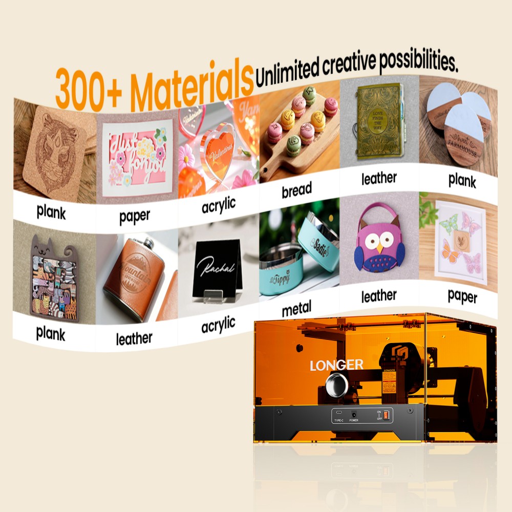 LONGER Ray5 MiniS 10W Enclosed Laser Engraver, Class 1 Safety Protection, 0.1mm Precision, 12000mm/min Speed, 130&times;120mm Work Area, 20mm Cutting Depth, WiFi/USB/App Control, Compatible with Wood/Acrylic/Leather/Metal/Ceramic