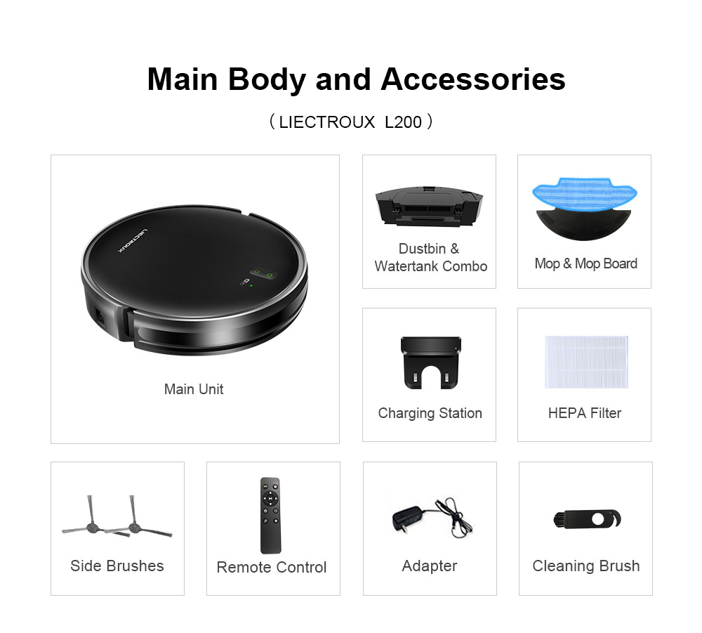 Refurbished Liectroux L200 Robot Vacuum Cleaner, Max 4000Pa Suction, Smart Mapping, 230ml Electric Control Water Tank, Up to 120 Mins Runtime, APP/Voice Control, Lower Noise