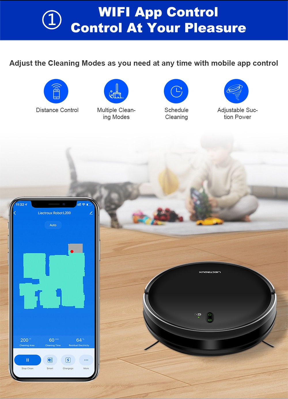 Refurbished Liectroux L200 Robot Vacuum Cleaner, Max 4000Pa Suction, Smart Mapping, 230ml Electric Control Water Tank, Up to 120 Mins Runtime, APP/Voice Control, Lower Noise