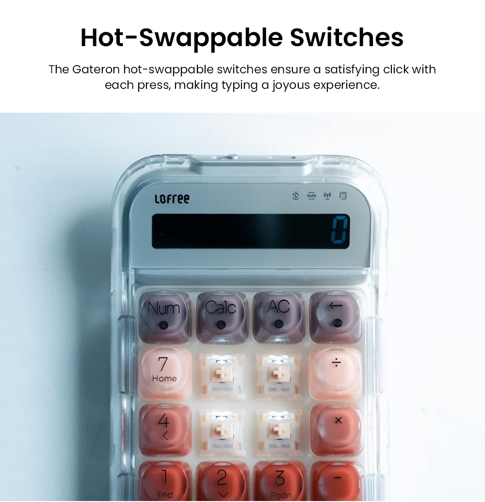 Lofree Lipstick Tri-Mode Wireless Numpad, 20-Key Numeric Keypad & Calculator, Bluetooth 5.3/2.4G/USB-C, Hot-Swappable, Adjustable Backlight