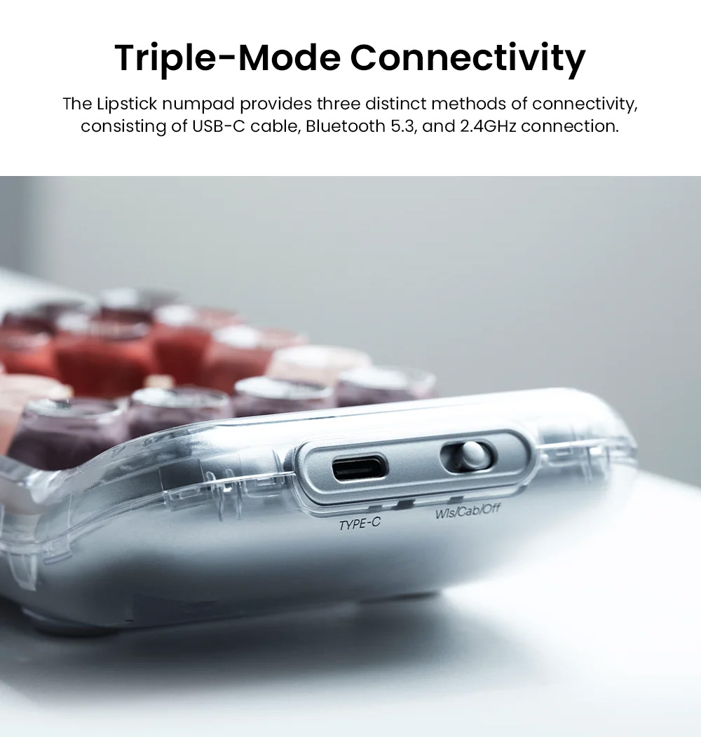 Lofree Lipstick Tri-Mode Wireless Numpad, 20-Key Numeric Keypad & Calculator, Bluetooth 5.3/2.4G/USB-C, Hot-Swappable, Adjustable Backlight
