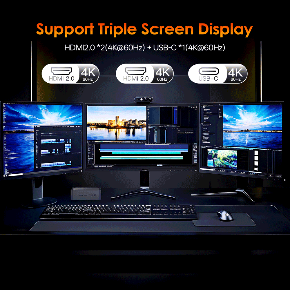 MINIHYPER U58 Mini PC, AMD Ryzen 7 5825U (8C/16T, jusqu'&agrave; 4,5 GHz), 16 Go DDR4 512 Go NVMe SSD, Radeon Vega 8, Triple affichage 4K (HDMI&times;2 + Type-C), Gigabit LAN, WiFi 6E, Bluetooth 5.2, Stockage extensible