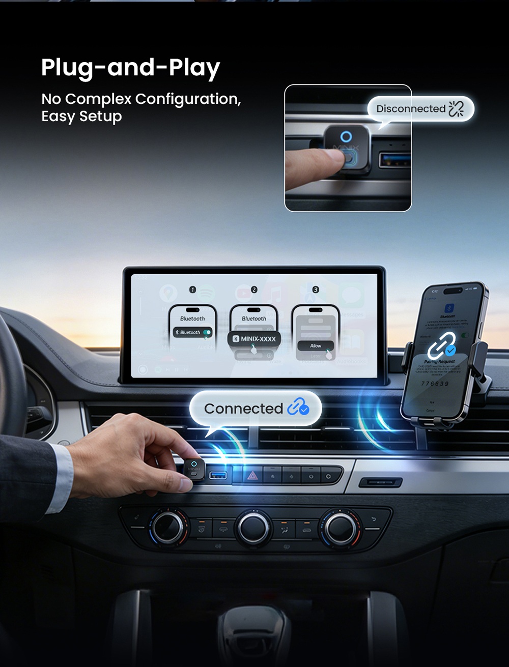 MINIX CA525 Kabelgebundener CarPlay-/Android Auto-zu-Funk-Adapter