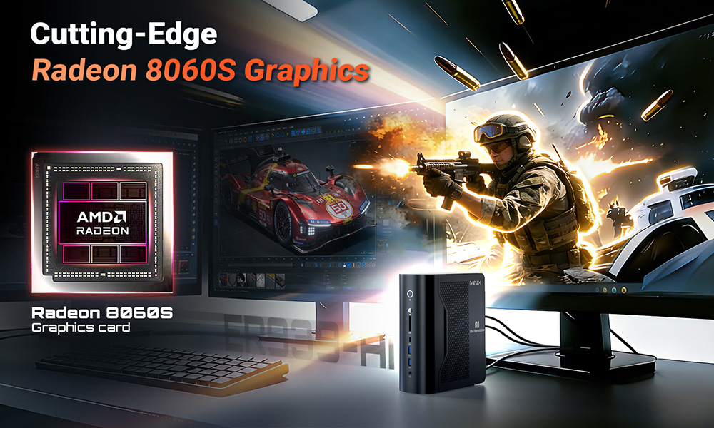 MINIX ER939-AI Mini PC, AMD Ryzen&trade; AI Max+ 395 16C bis zu 5.1GHz, 128GB LPDDR5 2TB NVMe SSD, Radeon 8060S, Vierfach 8K Display (HDMI 2.1+DP 1.4+2&times;USB-C), WiFi 7 BT5.4, 2.5G RJ45