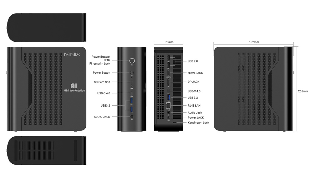 MINIX ER939-AI Mini PC, AMD Ryzen&trade; AI Max+ 395 16C Max 5.1GHz, 128GB LPDDR5 2TB NVMe SSD, Radeon 8060S, Quad 8K Display (HDMI 2.1+DP 1.4+2*USB-C), WiFi 7 BT5.4, 2.5G RJ45 - EU Plug