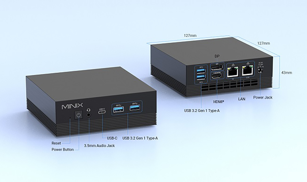 MINIX Z100-Aero Mini PC, Intel Alder Lake-N100 4 Cores Up to 3.4GHz, 16GB RAM 512GB SSD, WiFi 5 Bluetooth 5.1, 1*DP+1*HDMI 2.1+1*Type-C 4K@60Hz Triple Display, 2*RJ45, 1G+2.5G Dual Ethernet, 4*USB 3.2, 1*Audio - US Plug