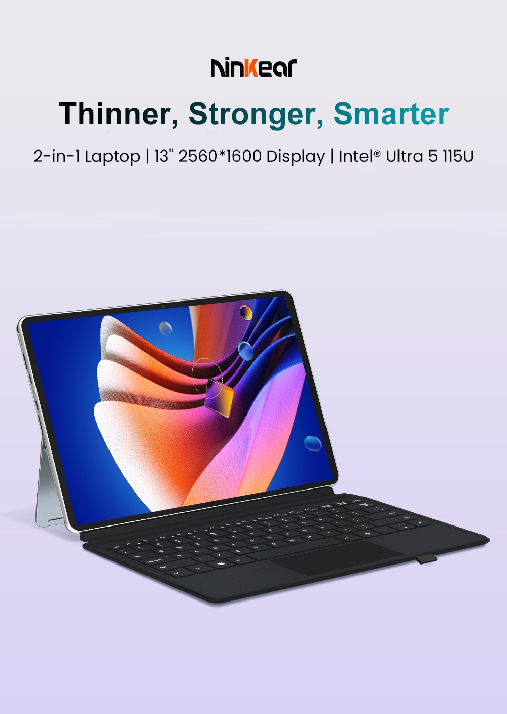Ninkear S13 2-in-1 Touchscreen Laptop, 13'' 2.5K IPS 2560&times;1600 displej, Intel Core Ultra 5 115U, 16 GB DDR5 RAM, 1 TB PCIe SSD, WiFi 6, podsvietená klávesnica, ultratenký konvertibilný tablet