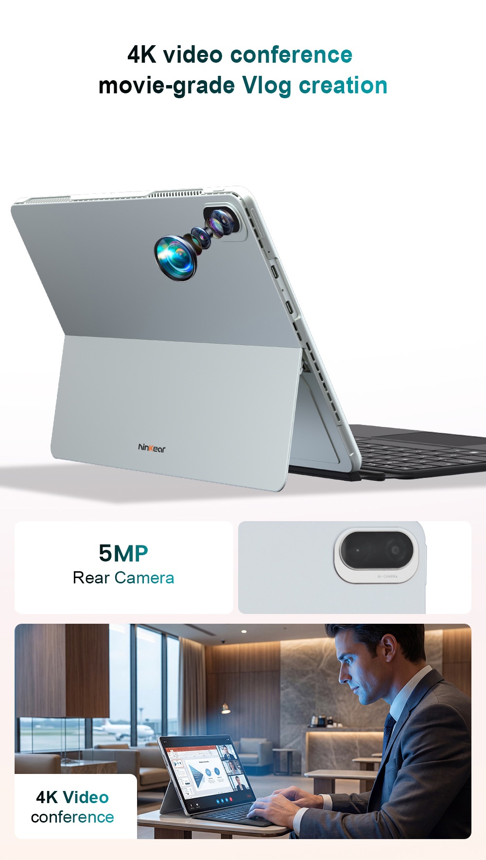 Ninkear S13 2-in-1 Touchscreen Laptop, 13'' 2.5K IPS 2560&times;1600 displej, Intel Core Ultra 5 115U, 16 GB DDR5 RAM, 1 TB PCIe SSD, WiFi 6, podsvietená klávesnica, ultratenký konvertibilný tablet