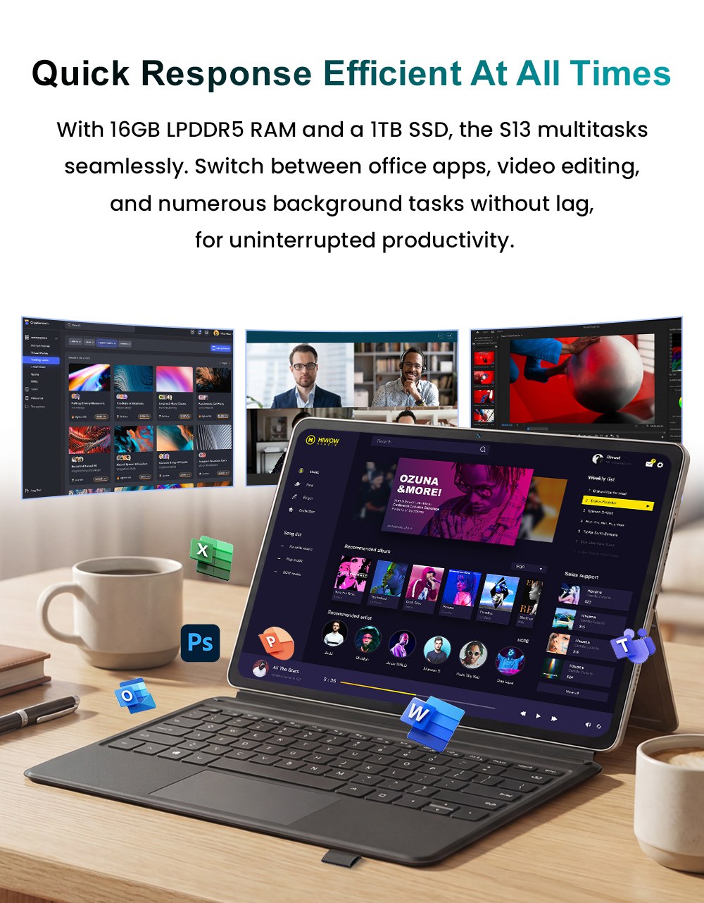 Ninkear S13 2-in-1 Touchscreen Laptop, 13'' 2.5K IPS 2560&times;1600 displej, Intel Core Ultra 5 115U, 16 GB DDR5 RAM, 1 TB PCIe SSD, WiFi 6, podsvietená klávesnica, ultratenký konvertibilný tablet