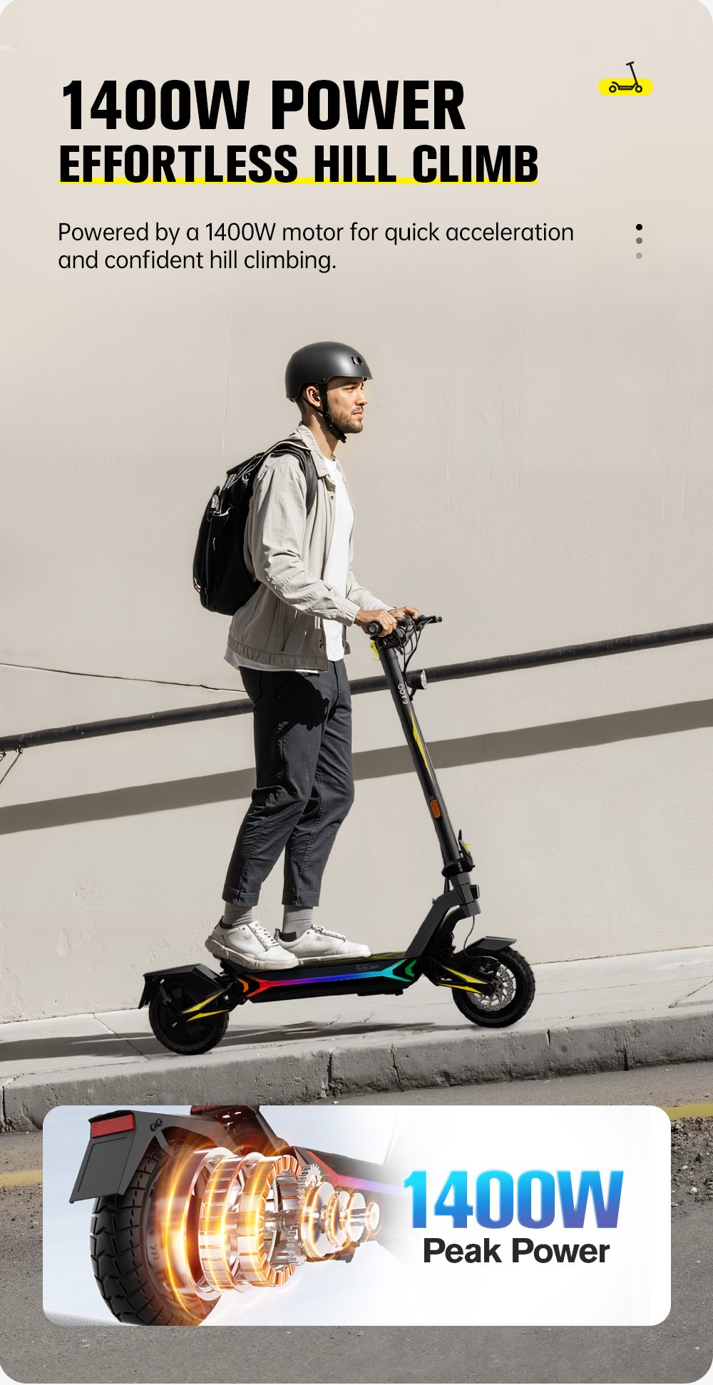 OOTD SR1 Skladacia elektrická kolobežka, 1400W výkonný motor, 48V 20Ah batéria, max. rýchlosť 50 km/h, dojazd až 70 km, 10" pneumatiky, dvojkotúčové brzdy, 20° stúpanie, 120kg zaťaženie