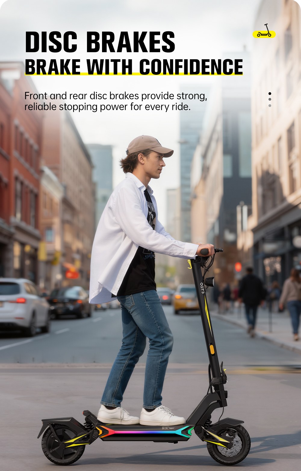 OOTD SR1 Skladacia elektrická kolobežka, 1400W výkonný motor, 48V 20Ah batéria, max. rýchlosť 50 km/h, dojazd až 70 km, 10" pneumatiky, dvojkotúčové brzdy, 20° stúpanie, 120kg zaťaženie