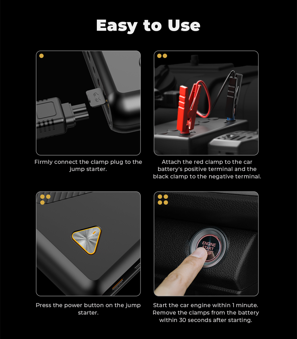 OUKITEL C01 Car Jump Starter, 1350A Peak, 27500mAh Sodium-Ion Battery, 60W PD Fast Charging, 12V Auto Battery Booster for Gas 8.0L Diesel 5.0L Engines, LED Emergency Light