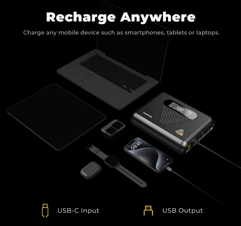 OUKITEL C01 Car Jump Starter, 1350A Peak, 27500mAh Sodium-Ion Battery, 60W PD Fast Charging, 12V Auto Battery Booster for Gas 8.0L Diesel 5.0L Engines, LED Emergency Light