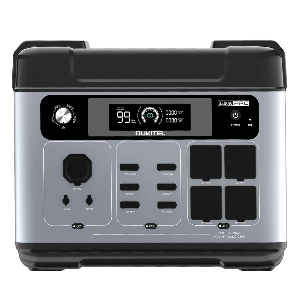Station d'alimentation portable OUKITEL P2001 Pro 3200 W, batterie LiFePO4 2048 Wh, 4 prises secteur (puissance de cr&ecirc;te de 6400 W), charge ultra-rapide secteur et solaire, onduleur, 4 ports USB-C et 2 ports USB-QC, g&eacute;n&eacute;rateur solaire MPPT pour la maison et l'ext&eacute;rieur