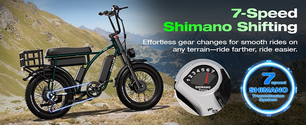 PHILIAM ET9 Dual Motor Electric Bike, 1000W*2 (Peak 3000W), 52V 50Ah Dual Battery, 31MPH Max Speed, 200 Miles PAS Range, 7-Speed Shimano, 4-Piston Hydraulic Brakes, 330LBS Load, All-Terrain Fat Tire E-Bike for Adults