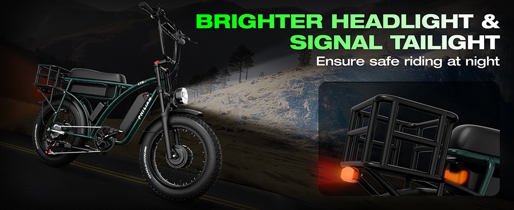 PHILIAM ET9 Dual Motor Electric Bike, 1000W*2 (Peak 3000W), 52V 50Ah Dual Battery, 31MPH Max Speed, 200 Miles PAS Range, 7-Speed Shimano, 4-Piston Hydraulic Brakes, 330LBS Load, All-Terrain Fat Tire E-Bike for Adults