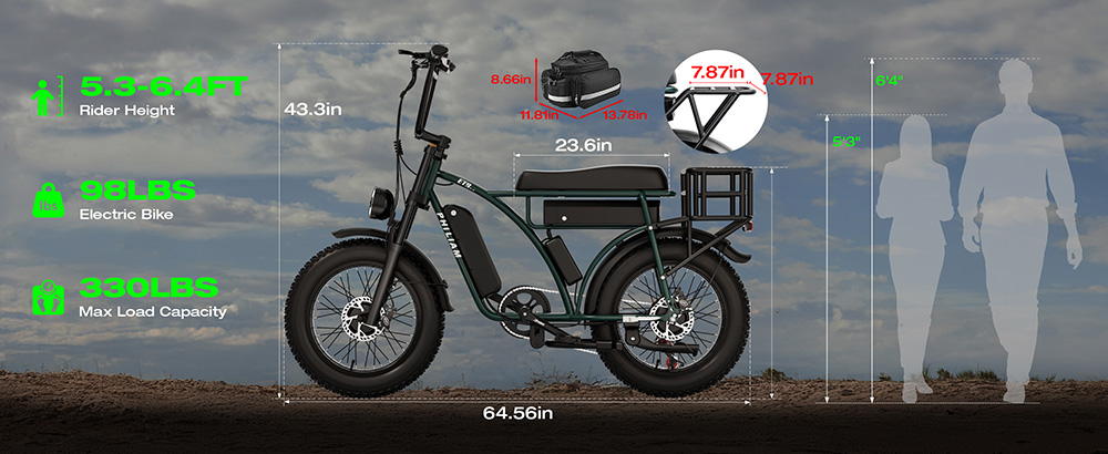 PHILIAM ET9 Dual Motor Electric Bike, 1000W*2 (Peak 3000W), 52V 50Ah Dual Battery, 31MPH Max Speed, 200 Miles PAS Range, 7-Speed Shimano, 4-Piston Hydraulic Brakes, 330LBS Load, All-Terrain Fat Tire E-Bike for Adults