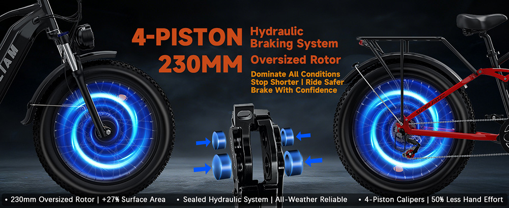 PHILIAM F3 PRO Dual Motor Electric Bike, 1000W*2 (3000W Peak), 52V 23Ah batéria, 37 MPH, 100 Mile Range, 26"×4" Fat Tire, 4-Piston Hydraulic Brakes, Full Suspension, 400lbs Load - Black & Red