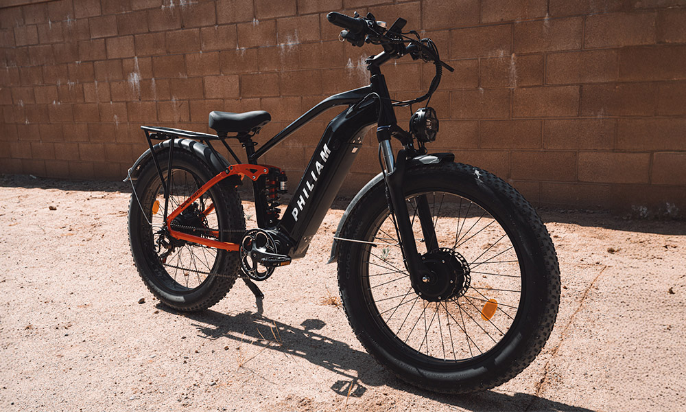 PHILIAM F3 PRO Dual Motor Electric Bike, 1000W*2 (3000W Peak), 52V 23Ah batéria, 37 MPH, 100 Mile Range, 26"×4" Fat Tire, 4-Piston Hydraulic Brakes, Full Suspension, 400lbs Load - Black & Red