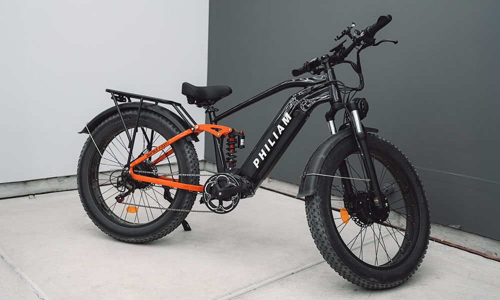 PHILIAM F3 PRO Dual Motor Electric Bike, 1000W*2 (3000W Peak), 52V 23Ah batéria, 37 MPH, 100 Mile Range, 26"×4" Fat Tire, 4-Piston Hydraulic Brakes, Full Suspension, 400lbs Load - Black & Red