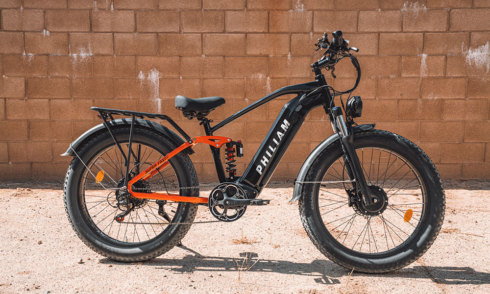 PHILIAM F3 PRO Dual Motor Electric Bike, 1000W*2 (3000W Peak), 52V 23Ah batéria, 37 MPH, 100 Mile Range, 26"×4" Fat Tire, 4-Piston Hydraulic Brakes, Full Suspension, 400lbs Load - Black & Red