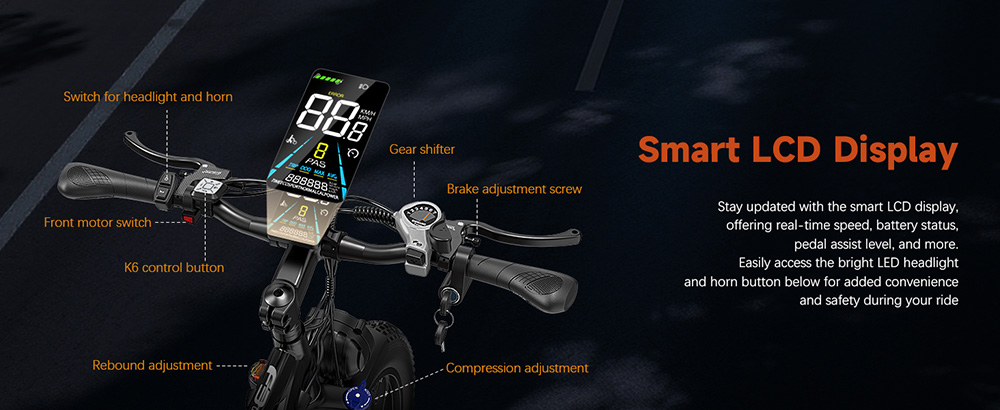 PHILIAM F3 PRO Dual Motor Electric Bike, 1000W*2 (3000W Peak), 52V 23Ah batéria, 37 MPH, 100 Mile Range, 26"×4" Fat Tire, 4-Piston Hydraulic Brakes, Full Suspension, 400lbs Load - Black & Red