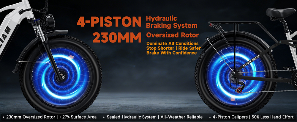 PHILIAM F3 PRO Dual Motor Electric Bike, 1000W*2 (3000W Peak), 52V 23Ah batéria, 37 MPH, 100 Mile Range, 26"×4" Fat Tire, 4-Piston Hydraulic Brakes, Full Suspension, 400lbs Load - Black & White