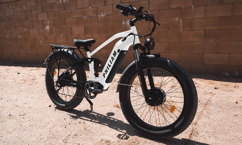 PHILIAM F3 PRO Dual Motor Electric Bike, 1000W*2 (3000W Peak), 52V 23Ah batéria, 37 MPH, 100 Mile Range, 26"×4" Fat Tire, 4-Piston Hydraulic Brakes, Full Suspension, 400lbs Load - Black & White
