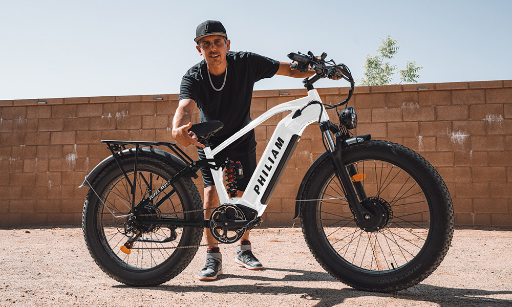 PHILIAM F3 PRO Dual Motor Electric Bike, 1000W*2 (3000W Peak), 52V 23Ah batéria, 37 MPH, 100 Mile Range, 26"×4" Fat Tire, 4-Piston Hydraulic Brakes, Full Suspension, 400lbs Load - Black & White