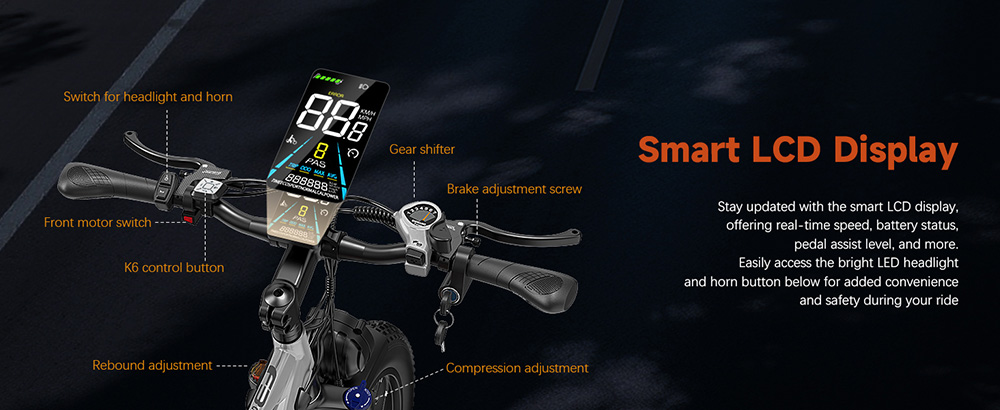 PHILIAM F3 PRO Dual Motor Electric Bike, 1000W*2 (3000W Peak), 52V 23Ah batéria, 37 MPH, 100 Mile Range, 26"×4" Fat Tire, 4-Piston Hydraulic Brakes, Full Suspension, 400lbs Load - Black & White