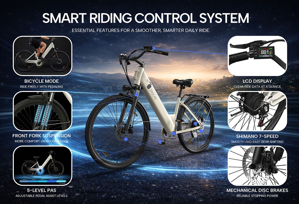 PIXAR C1 Elektrofahrrad, 250-W-Motor, 36-V-13-Ah-Akku, 25 km/h H&ouml;chstgeschwindigkeit, 65 km Reichweite, 27,5