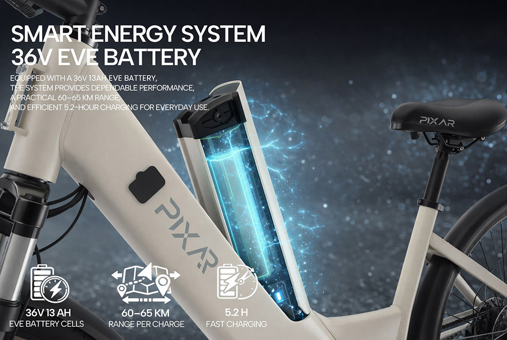 PIXAR C1 Elektrofahrrad, 250-W-Motor, 36-V-13-Ah-Akku, 25 km/h H&ouml;chstgeschwindigkeit, 65 km Reichweite, 27,5