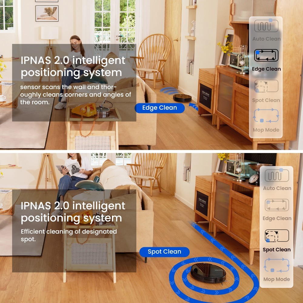 Refurbished Proscenic 850T Smart Robot Cleaner 3000Pa Suction Three Cleaning Modes 250ml Dust Collector 200ml Electric Water Tank Alexa Google Home App Control - Black