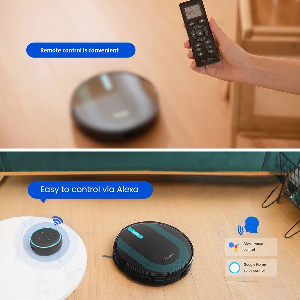 Refurbished Proscenic 850T Smart Robot Cleaner 3000Pa Suction Three Cleaning Modes 250ml Dust Collector 200ml Electric Water Tank Alexa Google Home App Control - Black