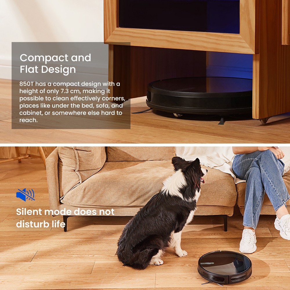 Refurbished Proscenic 850T Smart Robot Cleaner 3000Pa Suction Three Cleaning Modes 250ml Dust Collector 200ml Electric Water Tank Alexa Google Home App Control - Black