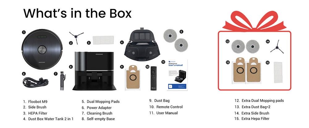 Refurbished Proscenic M9 Robot Vacuum Cleaner Laser Navigation 4500Pa Suction Dual Rotation Mops Carpet Detection 2.5L Dust Bag 5200mAh Battery Max 250 Mins Runtime Google Home Alexa & app control - Black