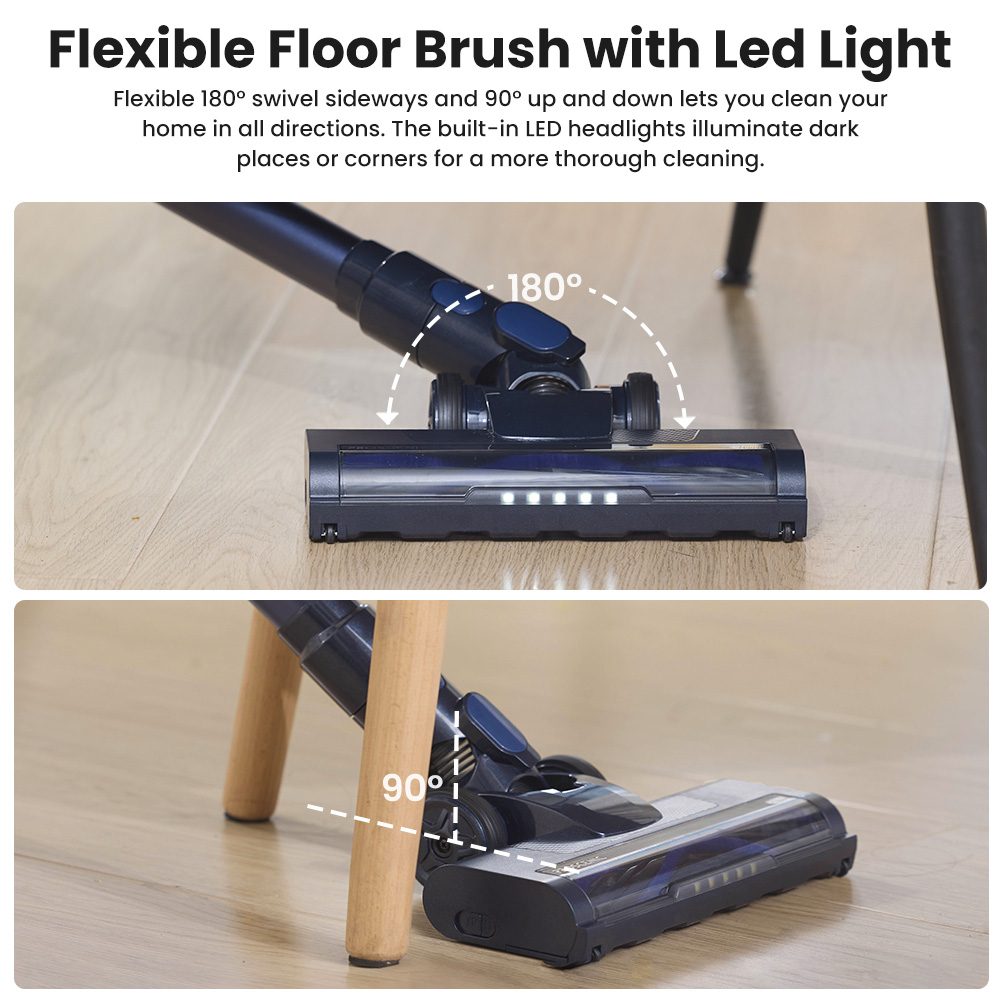 Refurbished Proscenic P10 Ultra Cordless Vacuum Cleaner, 25KPa Suction, 600ml Dustbin, 5-Stage Filtration System, 2200mAh Detachable Battery, Up to 45 Mins Runtime, Flexible Floor Brush, LED Headlights
