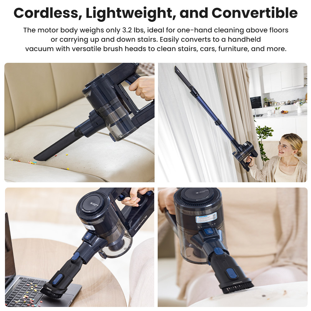 Refurbished Proscenic P10 Ultra Cordless Vacuum Cleaner, 25KPa Suction, 600ml Dustbin, 5-Stage Filtration System, 2200mAh Detachable Battery, Up to 45 Mins Runtime, Flexible Floor Brush, LED Headlights