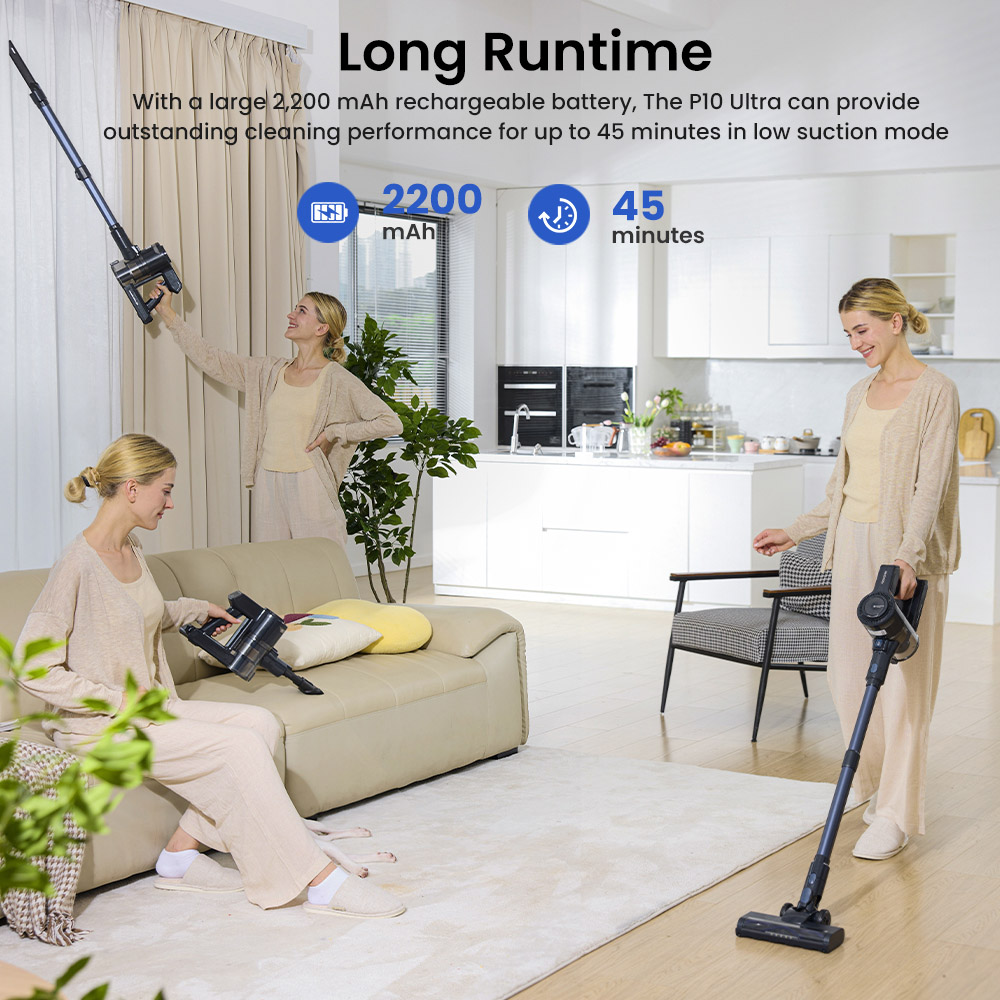 Refurbished Proscenic P10 Ultra Cordless Vacuum Cleaner, 25KPa Suction, 600ml Dustbin, 5-Stage Filtration System, 2200mAh Detachable Battery, Up to 45 Mins Runtime, Flexible Floor Brush, LED Headlights